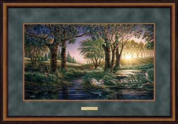 Terry Redlin Open Edition: "Dlx. Walnut Framed Morning on Greens"