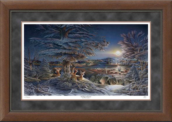 Terry Redlin Artist Signed Deluxe Framed Ltd Ed Print:"Evening on the Ice"