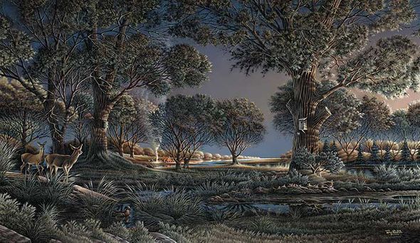 Terry Redlin Signed by the Artist Limited Edition Paper Lithograph:"Camping on Sunset Point"