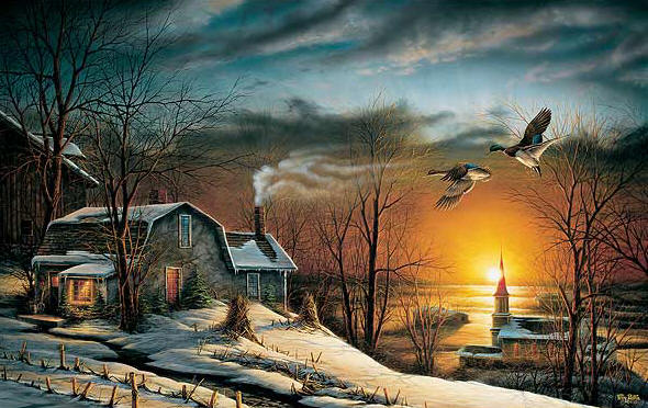 Terry Redlin Signed by the Artist Open Edition Paper Lithograph:"Sharing Season I (2013 Holiday Print)"