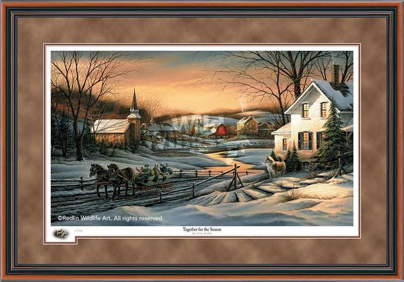 Terry Redlin Walnut Framed 2016 Limited Edition Holiday Print:"Together for the Season"