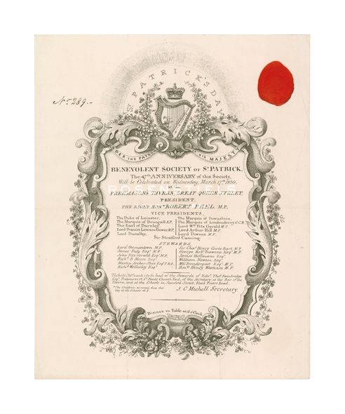 The Vintage Collection Hand Numbered Limited Edition Print on Paper :"Benevolent Society of St. Patrick"