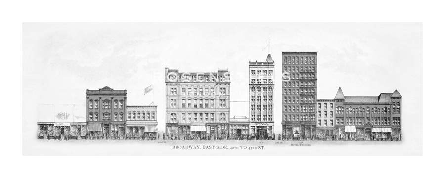 The Vintage Collection Hand Numbered Limited Edition Print on Paper :"Broadway - East Side 40th to 43rd St. - Noir"