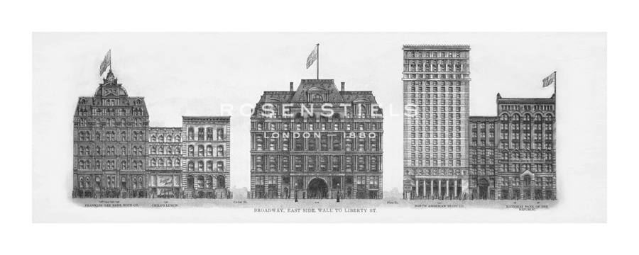 The Vintage Collection Hand Numbered Limited Edition Print on Paper :"Broadway - East Side Wall to Liberty St. - Noir"
