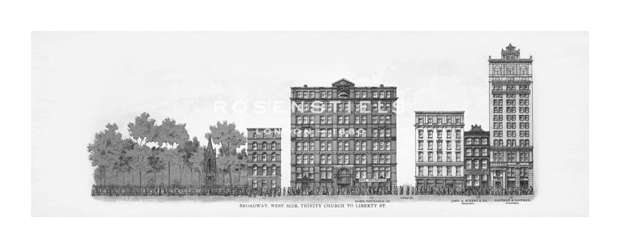 The Vintage Collection Hand Numbered Limited Edition Print on Paper :"Broadway - West Side Trinity Church to Liberty St. - Noir"