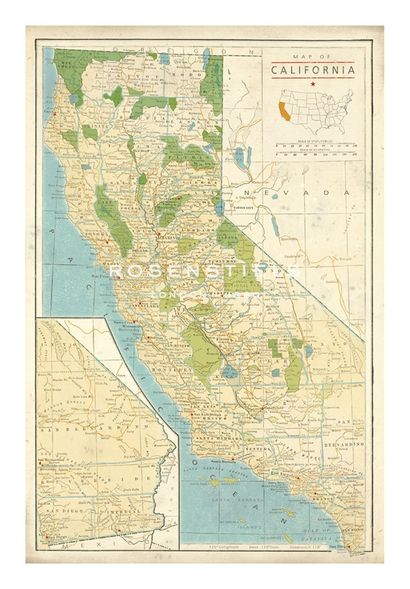 The Vintage Collection Hand Numbered Limited Edition Print on Paper :"Map of California"