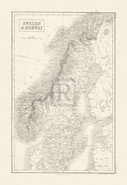 The Vintage Collection Hand Numbered Limited Edition Print on Paper :"Map of Sweden and Norway"