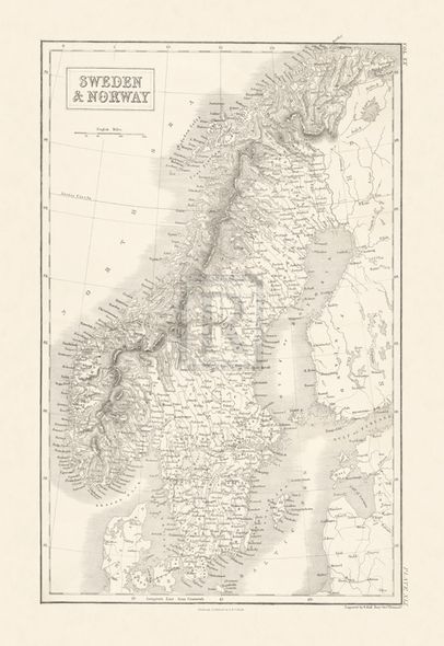 The Vintage Collection Hand Numbered Limited Edition Print on Paper :"Map of Sweden and Norway"