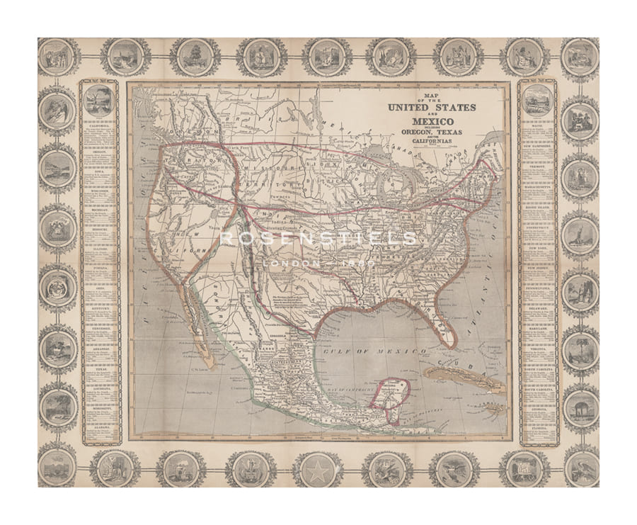 The Vintage Collection Hand Numbered Limited Edition Print on Paper :"Map of the United States and Mexico"