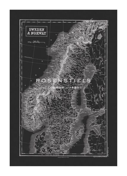 The Vintage Collection Hand Numbered Limited Edition Print on Paper :"Sweden and Norway Map - Noir"
