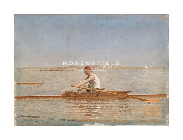 Thomas Eakins Hand Numbered Limited Edition Print on Paper :"John Biglin in a Single Scull - Landscape"