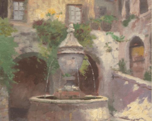 Thomas Kinakde Limited Edition Italian Plein-Air Canvas:"Tuscan Village Fountain"