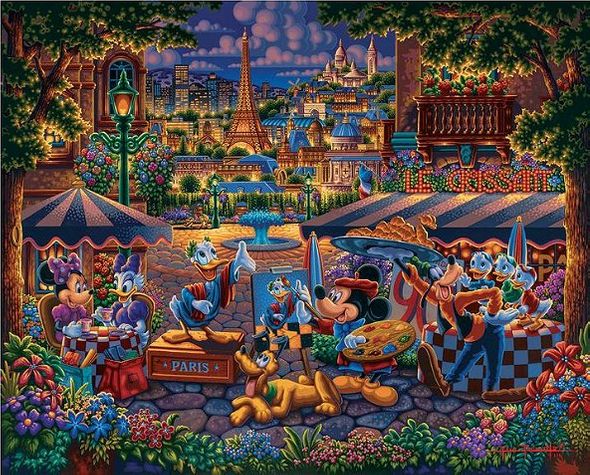 Eric Dowdle Artist Signed Limited Edition Giclee Print:"Mickey and Friends Painting in Paris"