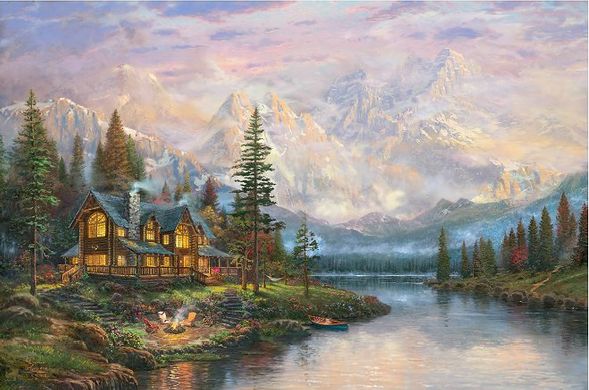 Thomas Kinakde Limited Edition Giclee Print and Canvas:"Cathedral Mountain Lodge"