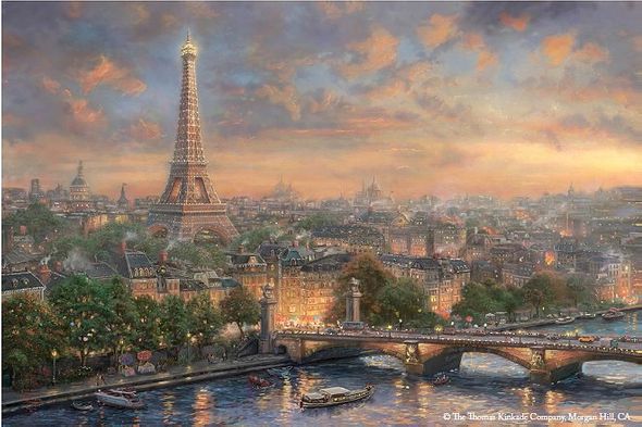 Thomas Kinakde Limited Edition Giclee Print and Canvas:"Paris, City of Love"