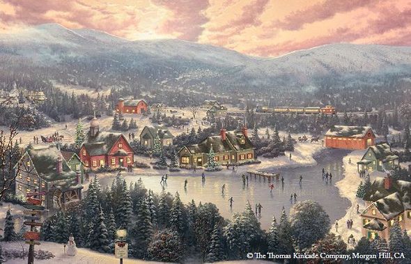 Thomas Kinakde Limited Edition Giclee Print and Canvas:"Sunset on Snowflake Lake"