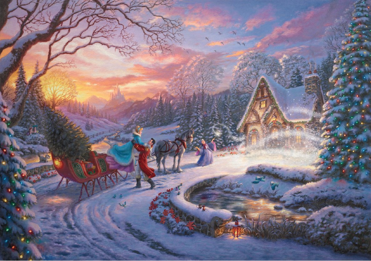 Thomas Kinkade Studios® Disney Limited Edition Giclee:"Cinderella Bringing Home the Tree"