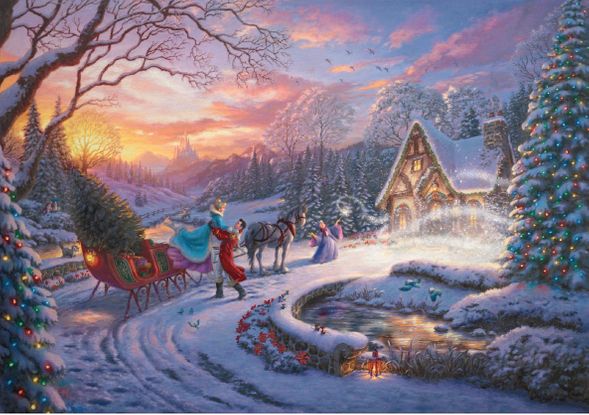 Thomas Kinkade Studios® Disney Limited Edition Giclee:"Cinderella Bringing Home the Tree"