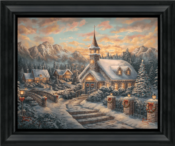 Thomas Kinkade Studios 16x20 Framed Open Edition Brushstroke Canvas:" Christmas Service"