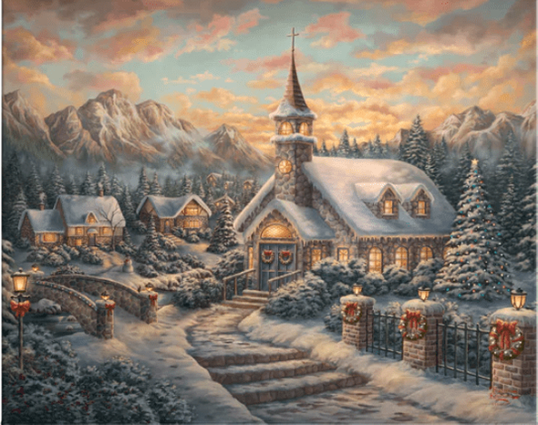 Thomas Kinkade Studios 24x30 Open Edition Gallery Wrap Canvas:" Christmas Service"