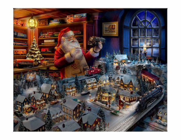 Thomas Kinkade Studios 24x30 Open Edition Gallery Wrap Canvas:" Santa’s Final Touch, A Lionel Legacy"