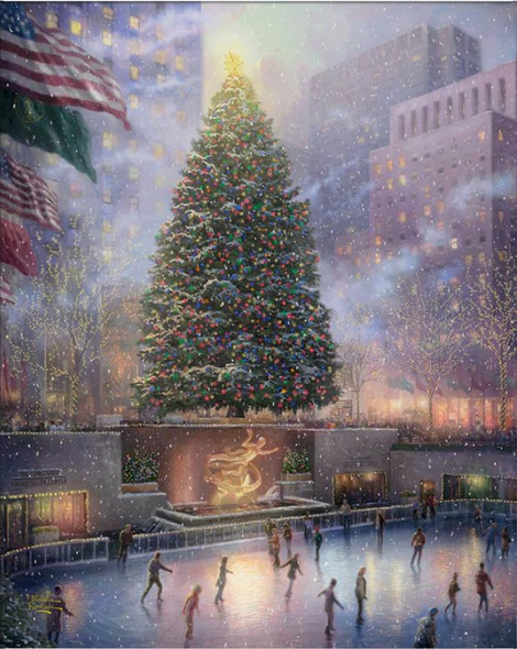 Thomas Kinakde 30" x 24" Gallery Wrapped Canvas:"Christmas in New York - Rockfeller Center"