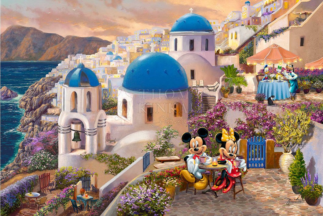Thomas Kinkade Limited Edition Disney Dreams Fine Art Giclee:"Mickey and Minnie in Greece"