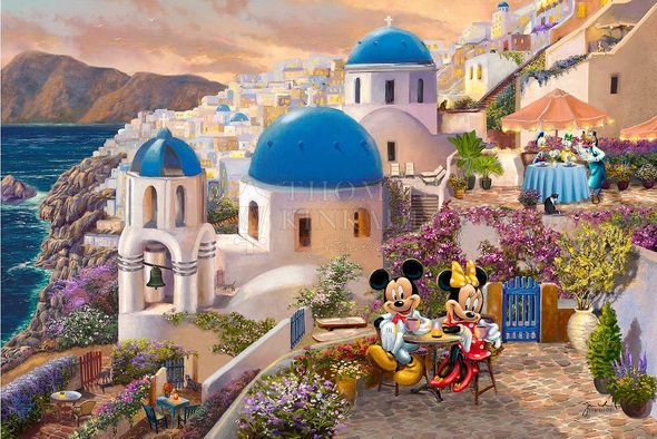 Thomas Kinkade Limited Edition Disney Dreams Fine Art Giclee:"Mickey and Minnie in Greece"