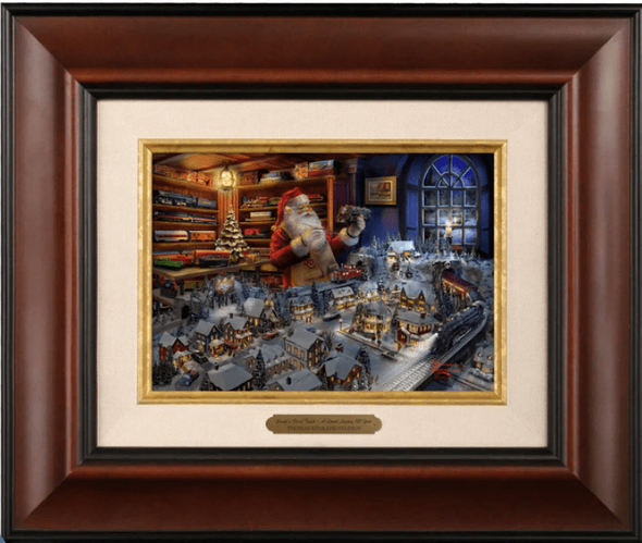 Thomas Kinakde Open Edition Framed Brushworks Canvas:"Santas Final Touch, A Lionel Legacy"