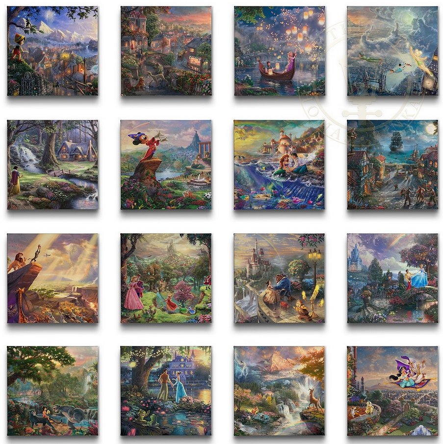 Thomas Kinakde Open Edition Canvas:"Ultimate Disney Collection Set of 16 - 14 x 14 Wrapped Canvases"