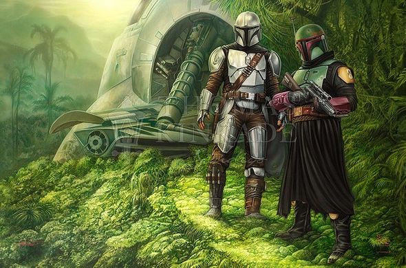 Thomas Kinkade Studios Star Wars Limited Edition Giclee Print:"The Mandalorian  Brothers in Arms"
