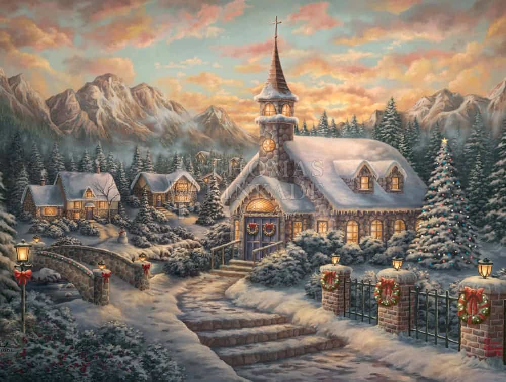 Thomas Kinkade Studios Limited Edition Giclee Fine Art Print:"Christmas Service"
