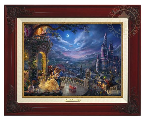 Thomas Kinkade 12" x 16" Framed Canvas Classics:"Disney Beauty and the Beast Dancing in the Moonlight"