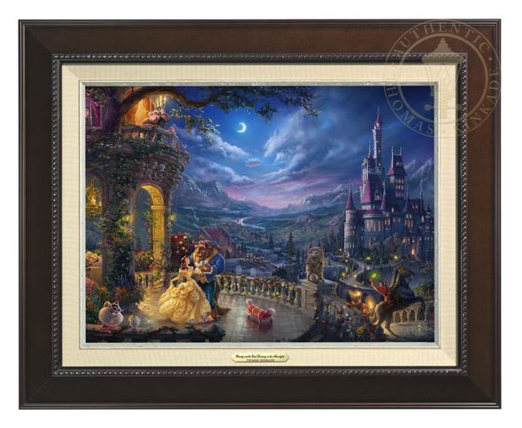 Thomas Kinkade 12" x 16" Framed Canvas Classics:"Disney Beauty and the Beast Dancing in the Moonlight"