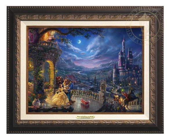 Thomas Kinkade 12" x 16" Framed Canvas Classics:"Disney Beauty and the Beast Dancing in the Moonlight"