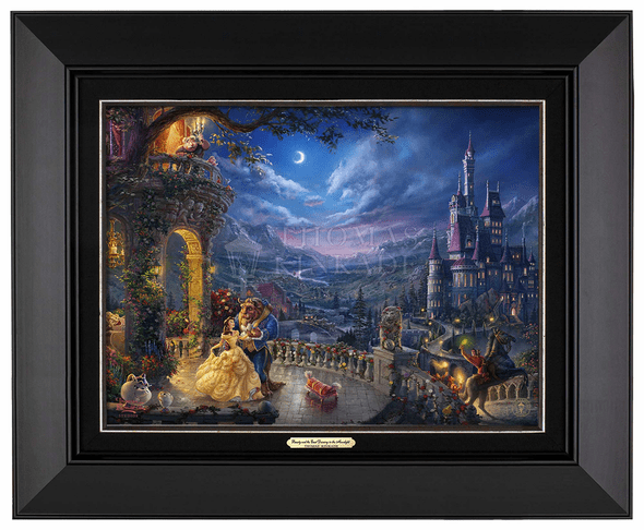 Thomas Kinkade 12" x 16" Framed Canvas Classics:"Disney Beauty and the Beast Dancing in the Moonlight"