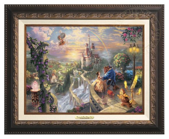 Thomas Kinkade 12" x 16" Framed Canvas Classics:"Disney Beauty and the Beast Falling in Love"