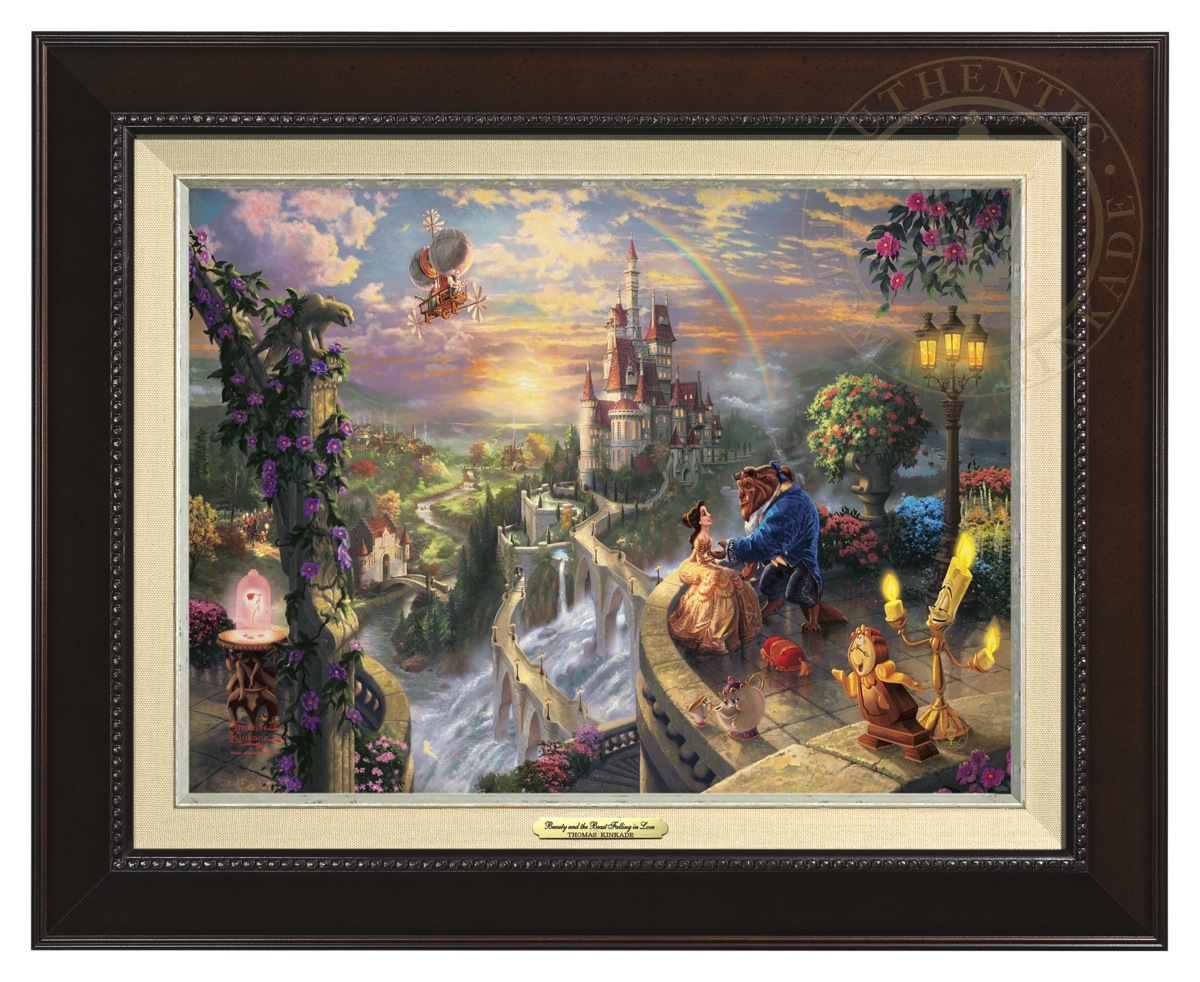 Thomas Kinkade 12" x 16" Framed Canvas Classics:"Disney Beauty and the Beast Falling in Love"