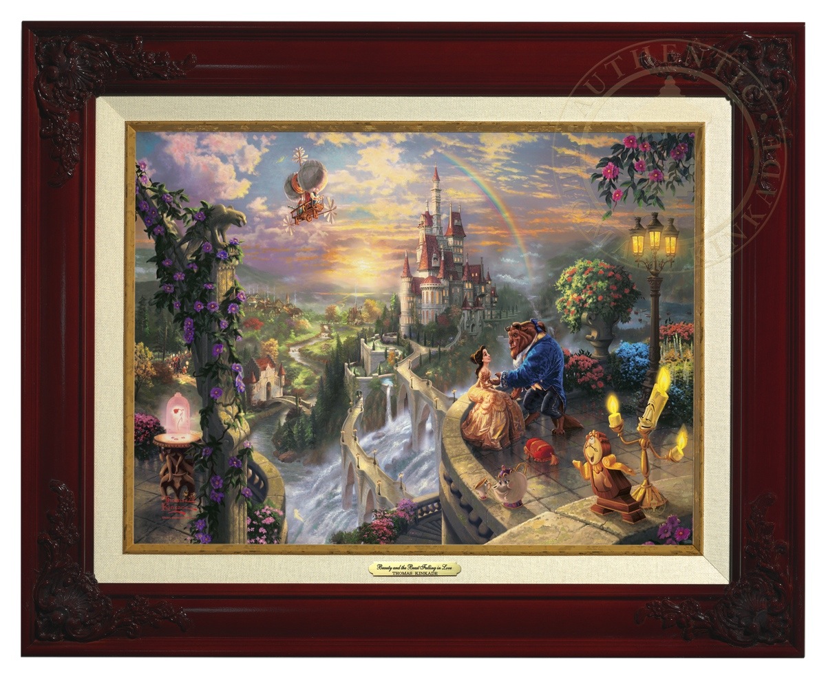 Thomas Kinkade 12" x 16" Framed Canvas Classics:"Disney Beauty and the Beast Falling in Love"