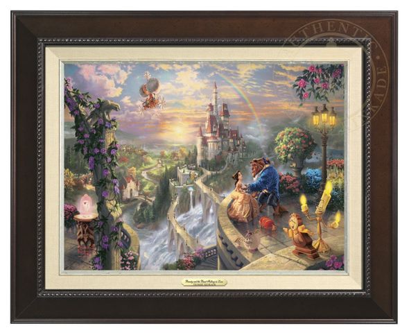 Thomas Kinkade 12" x 16" Framed Canvas Classics:"Disney Beauty and the Beast Falling in Love"