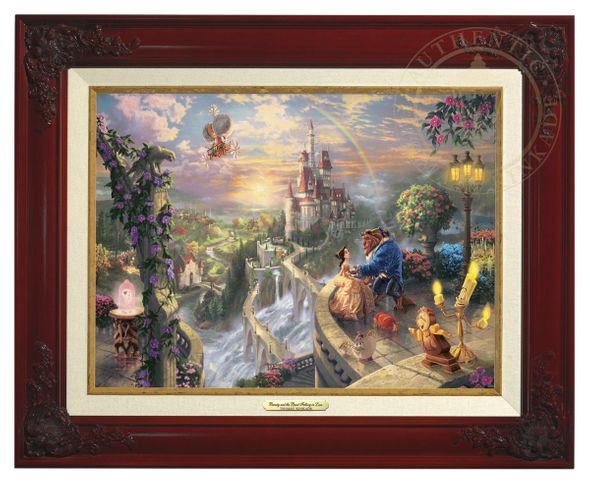 Thomas Kinkade 12" x 16" Framed Canvas Classics:"Disney Beauty and the Beast Falling in Love"