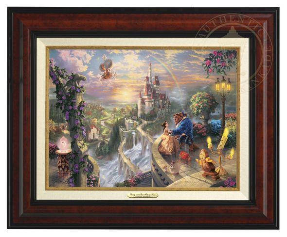 Thomas Kinkade 12" x 16" Framed Canvas Classics:"Disney Beauty and the Beast Falling in Love"