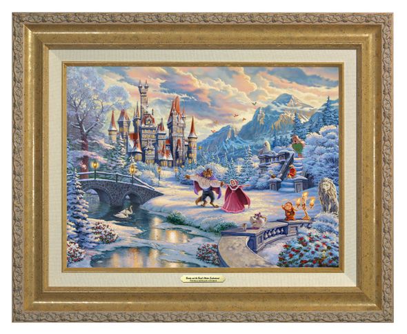 Thomas Kinkade 12" x 16" Framed Canvas Classics:"Disney Beauty and the Beast's Winter Enchantment"