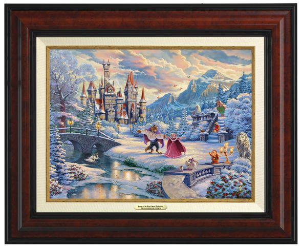 Thomas Kinkade 12" x 16" Framed Canvas Classics:"Disney Beauty and the Beast's Winter Enchantment"