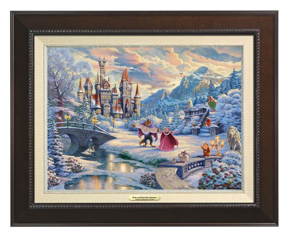 Thomas Kinkade 12" x 16" Framed Canvas Classics:"Disney Beauty and the Beast's Winter Enchantment"