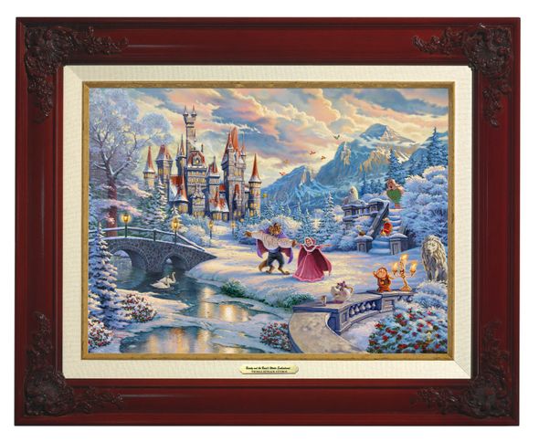Thomas Kinkade 12" x 16" Framed Canvas Classics:"Disney Beauty and the Beast's Winter Enchantment"