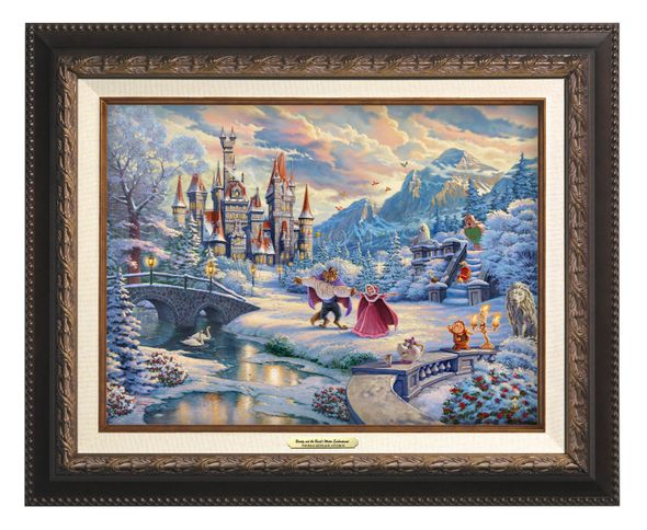Thomas Kinkade 12" x 16" Framed Canvas Classics:"Disney Beauty and the Beast's Winter Enchantment"