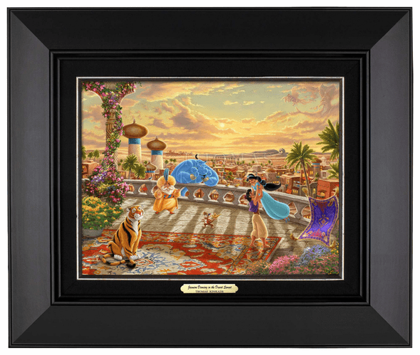 Thomas Kinkade 12" x 16" Framed Canvas Classics:"Disney Jasmine Dancing in the Desert Sunset"
