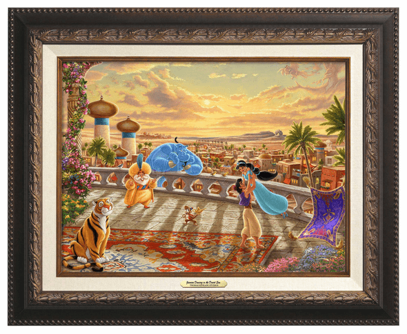 Thomas Kinkade 12" x 16" Framed Canvas Classics:"Disney Jasmine Dancing in the Desert Sunset"
