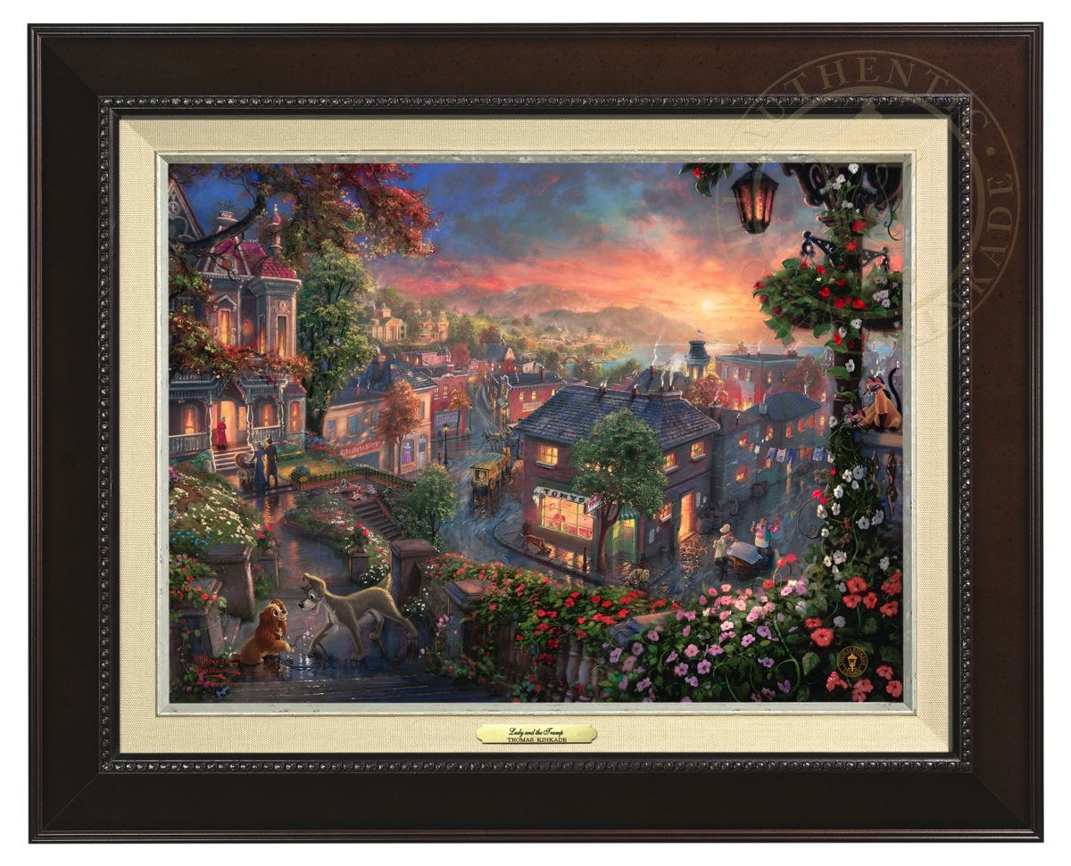 Thomas Kinkade 12" x 16" Framed Canvas Classics:"Disney Lady and the Tramp"